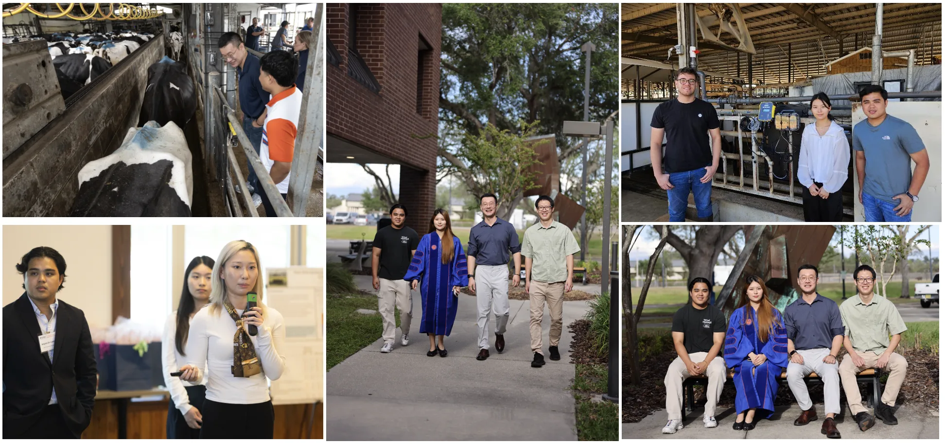 AIAOS Lab members conducting dairy research, presenting their work, and celebrating student achievements